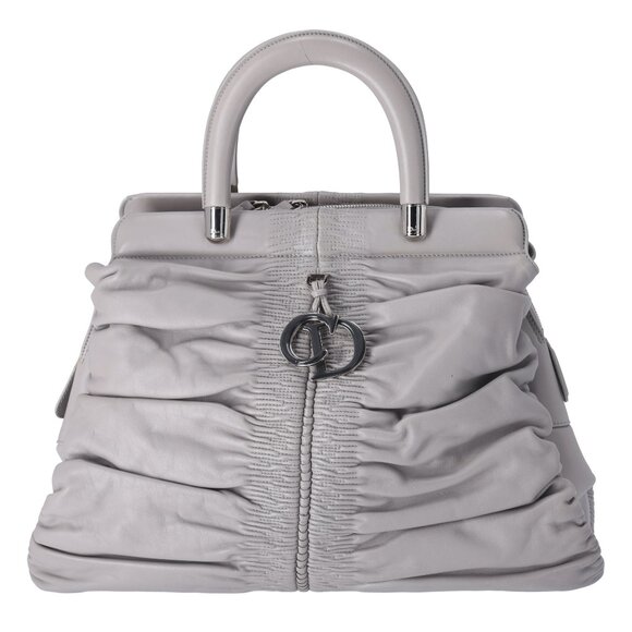 Christian Dior Karenina Handbag North South Tote Gray Leather